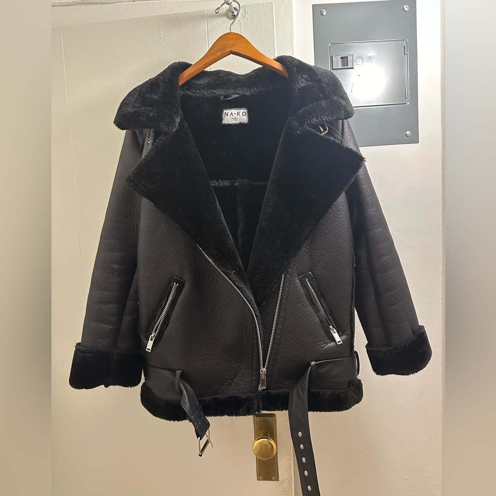 NAKD Black Fur Aviator Jacket